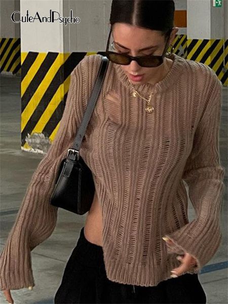 

women's t-shirt cuteandpsycho y2k brown retro knit pullovers smock chic loose casual vintage women's outfits harajuku fashion aest, White