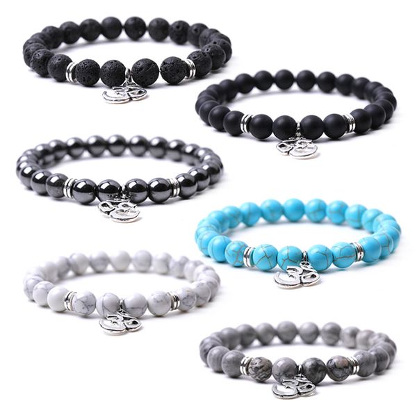 

fashion om pendant 8mm volcanic stone couple strand bracelet charms bracelets for women elasticity yoga bangle men jewelry, Black