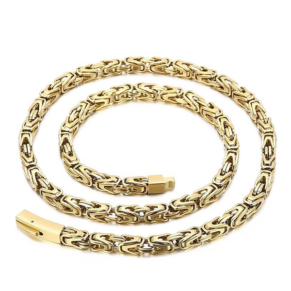 

6mm 26inch black/gold/silver byzantine chain solid knotted link necklace for mens gifts stainless steel jewelry