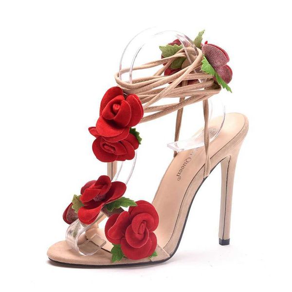 

dress shoes 2022 new arrival 11cm rose flower high heel sandals large size hollow strap sandals fashion elegant sandals women shoes casual g, Black