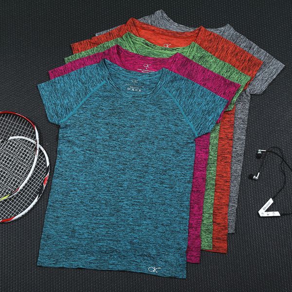 

women's fitness slim high elastic sports short sleeve sports t-shirt running yoga suit top, White