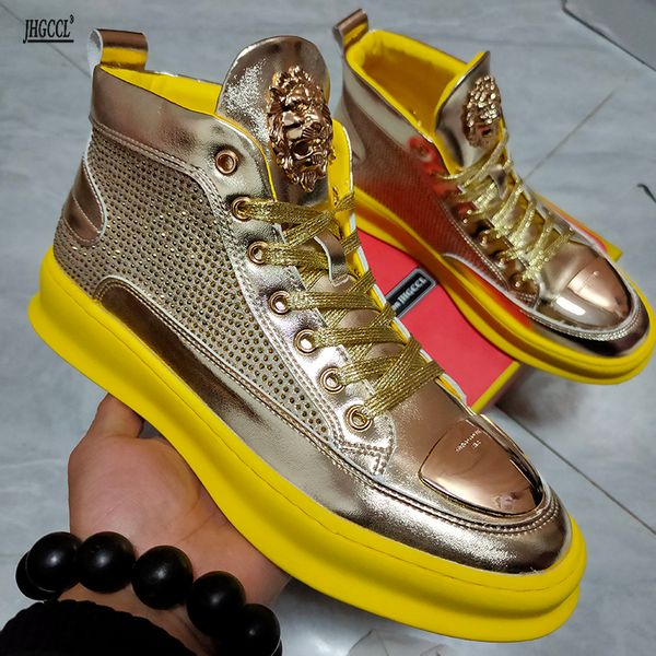 

new high shoes men ankle boots fashion platform gold casual shoes luxury board shoes stretch sneakers a6, Black