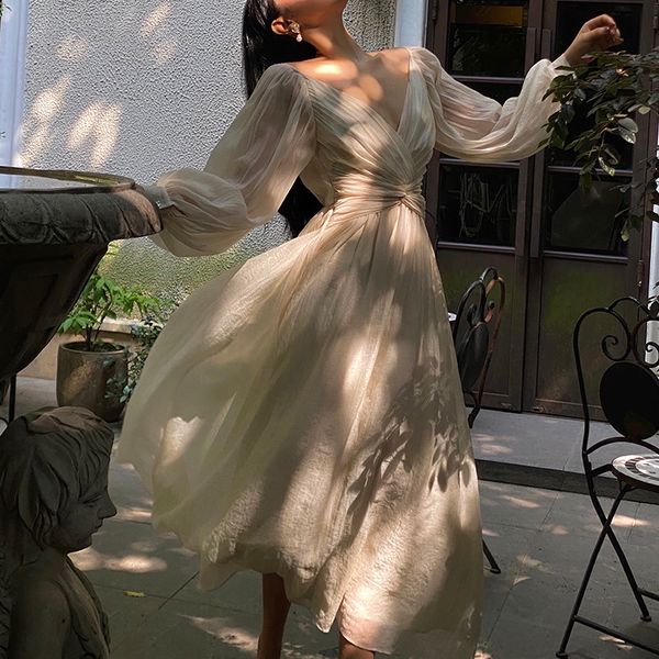 

casual dresses vintage korean v-neck pleated maxi dresses for women ladies party fringed lace puff sleeve ruffled lady dreses elegant summer, Black;gray