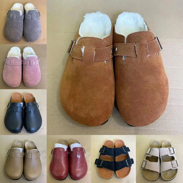 

classic birks boston slippers designer cork briken sandals woody clogs sliders flat casual shoes real leather women men stock beach scuffs f, Black