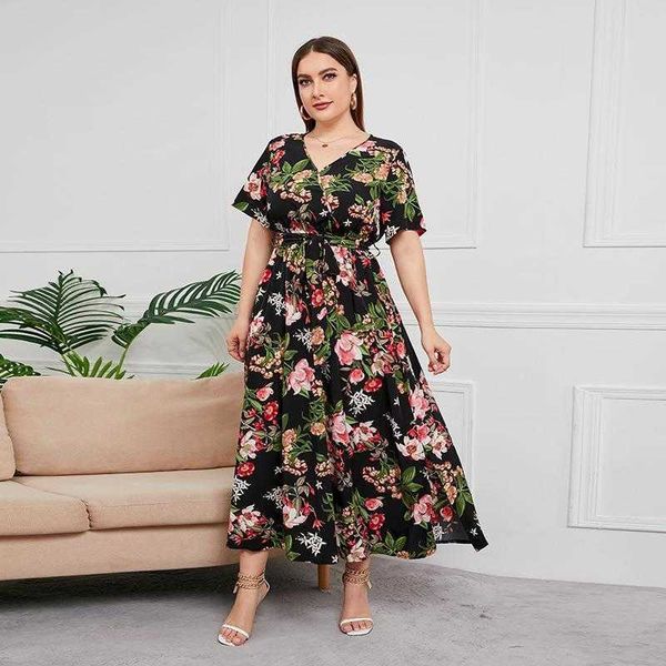 

selling arrival casual dresses high waist western style v neck midi dress plus, Black;gray