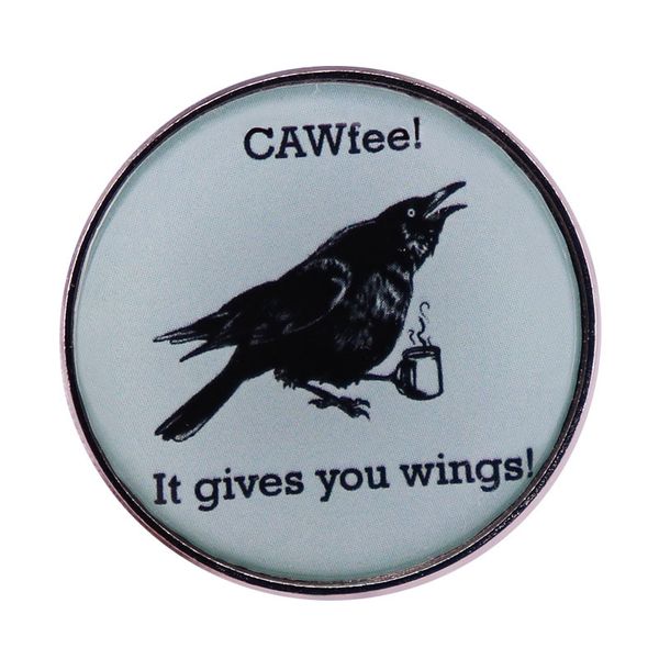 

it gives you wings brooch lapel pin funny bird crow coffee badge, Blue
