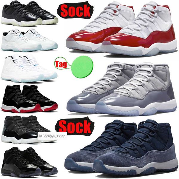 

11 cherry 11s mens womens basketball shoes cool grey midnight navy bred cap and gown gamma blue concord legend blue men traine air og shoe, Black