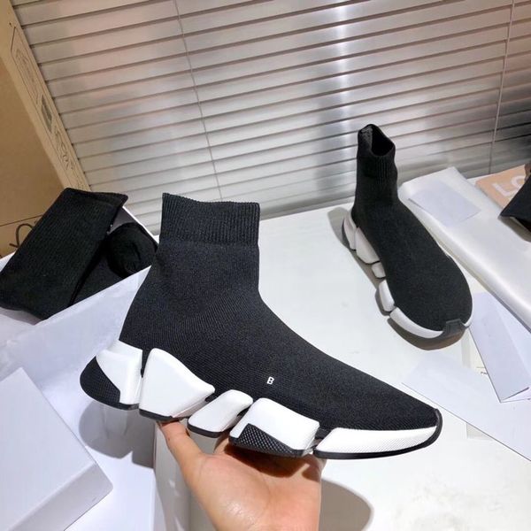

designer socks casual shoes platform men mens woman shiny knit speed 2.0 1.0 trainer runner sneaker sock shoe master embossed womens sneaker, Black