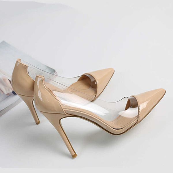 

dress shoes women pumps 2022spring/autumn pvc transparent high heels pointed toe party female shoe casual gladiator salto alto feminino g230, Black