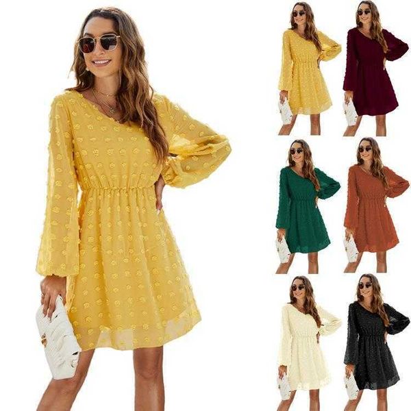 

polka dot dress spring a line ruffled v neck casual loose short mini, Black;gray