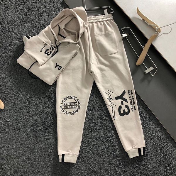 

men tracksuits hoodies 2 piece set y3 sports suit autumn and winter casual sweater long sleeve trousers, Gray