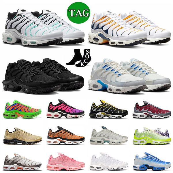 

tn plus terrascape mens women running shoes tns sports triple black unc vibes hyper royal dusk yellow color flip pack grape atlanta social f, White;red