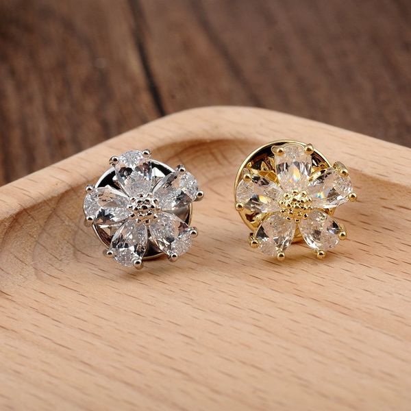 

zircon five-petal flower brooch women's v collar anti-light buckle pin fixing clothes, Gray