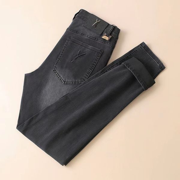 

fashion classic jeans men's ksubi style print hole paint slim stretch small feet denim, Blue