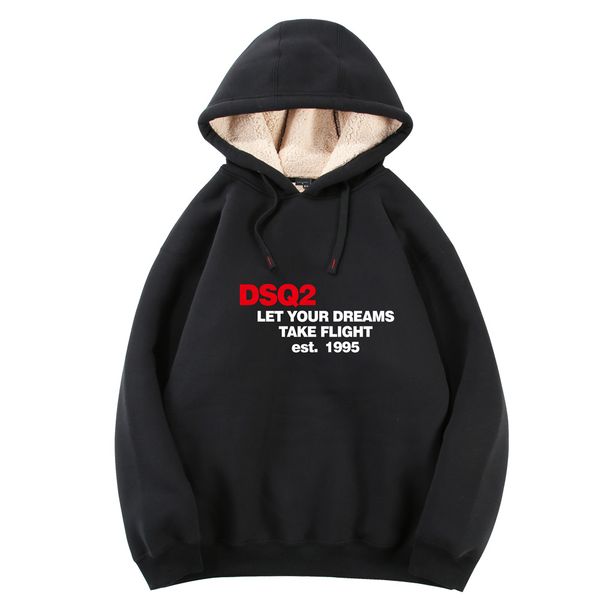 

dsq2 men's hoodies & sweatshirts winter thickened and fleeced hoodies with cap warm dsq2 letter cotton hood sweatshirt street hood pull, Black