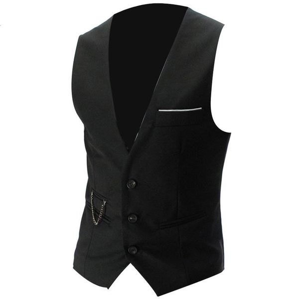 

men's suits blazers vests fashion men solid color v neck sleeveless button pocket blazer suit waistcoat 230203, White;black