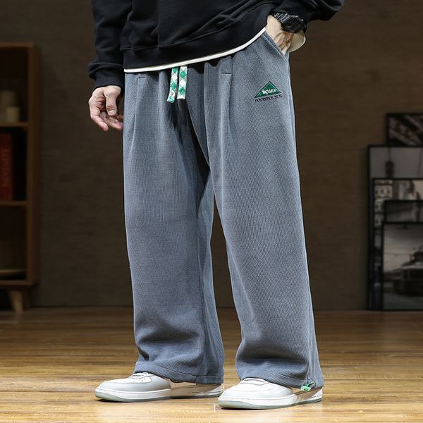 

men's pants autumn corduroy sweatpants men adjustable wide leg joggers plus size streetwear casual straight long baggy pants 8xl, Black