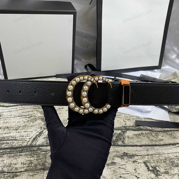 

designer pearl letter buckle belts womens leisure leather belt men women commerce classic durable waistband luxury brand versatile decorate, Black;brown