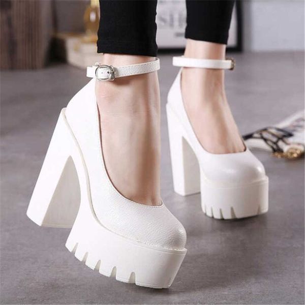 

dress shoes woman thick high heels shoes ladies platform pumps gothic punk style ankle strap casual shoes ruslana korshunova model pump g230, Black