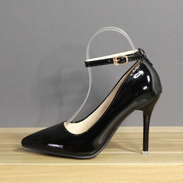 

dress shoes aphixta 7cm 10cm 12cm heels buckle women pointed toe pumps patent leather shoes stiletto heels office pump super big size 33-50, Black