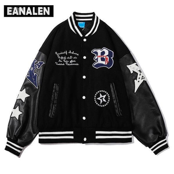 

mens jackets harajuku street clothing badge hip hop baseball uniform leather jacket men xingx graphic motorcycle racing retro coat 230203, Black;brown