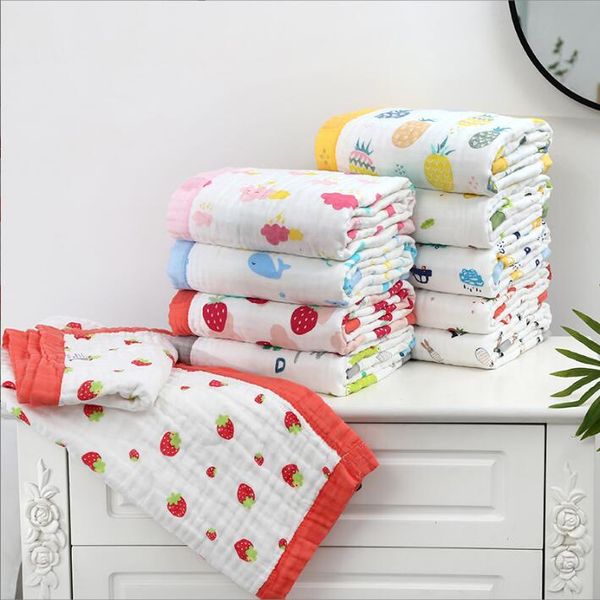 

baby bath towel newborn cotton gauze swaddle printed cartoon swaddling 6 layer children quilt infant blanket animal baby bathroom robes 28 c