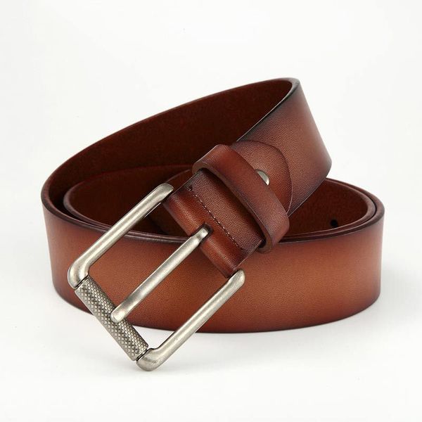

male belt leather two layer cowskin 125cm vintage waist belts simple casual pants trouser alloy pin buckle apply four season, Black;brown