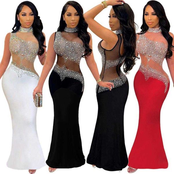

womens see through rhinestone sleeveless dress nightclub evening, Black;gray