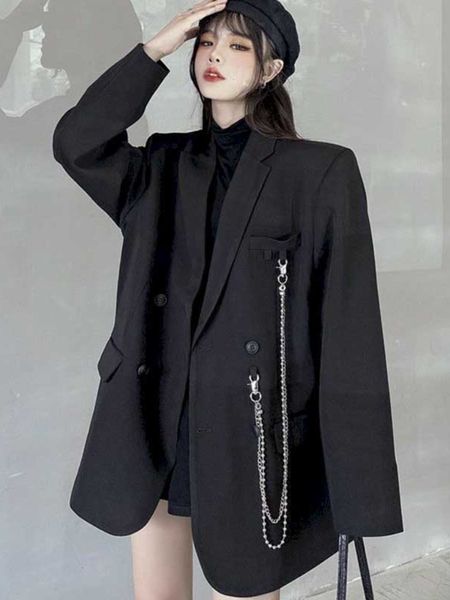 

women's suits blazers suit jacket women's trendy dark black retro loose and thin fried street suit jacket women spring and autumn, White;black
