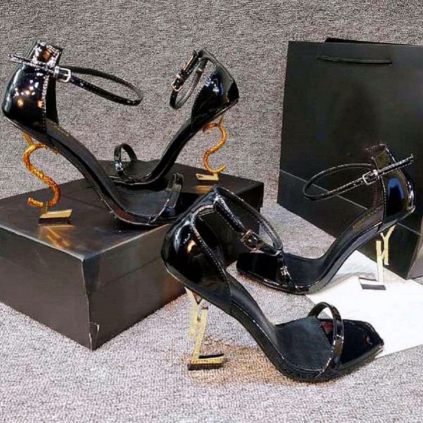 

fashion designer women shoes heels sandals fashion beach thick bottom dress shoe alphabet lady sandal leather high heel lides by fen 0030, Black