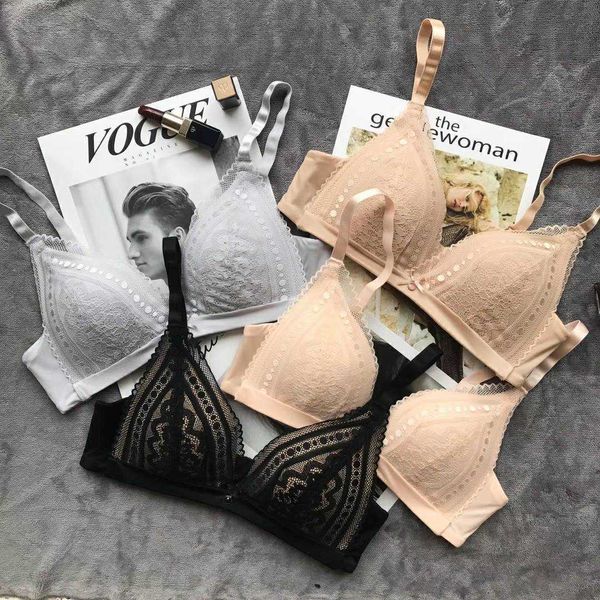 

high end triangle cup bra suit gathered side closed adjustable rimless underwear, Red;black