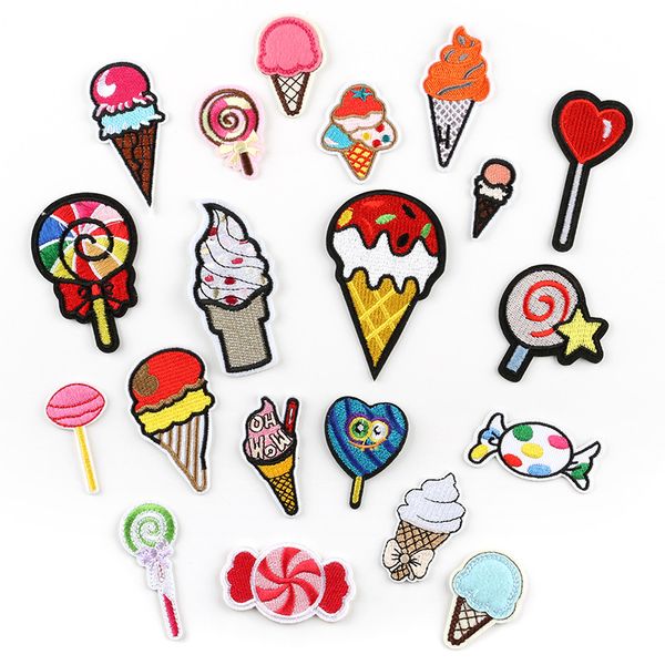 

notions ice cream lollipop patches mixed iron on embroidered appliques sew on patch diy clothing craft decoration accessories, Black