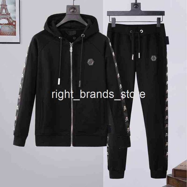 

men's tracksuits plein brand autumn and winter zipper rhinestone skeleton tide brand pp suit men's hooded sports casual suit0204v2, Gray