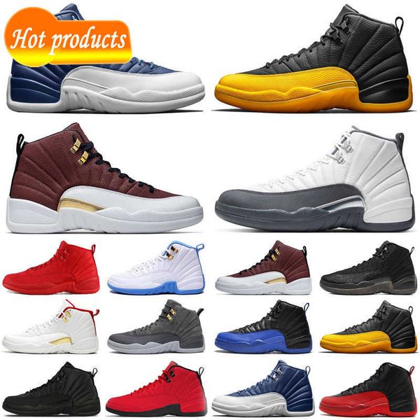 

university gold 12 12s men basketball shoes indigo starfish reverse flu game taxi mens trainers sports sneakers size 7-13, Black