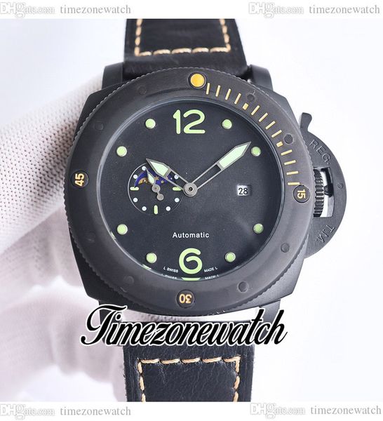 

44mm bd1 phase moon 8217 automatic mens watch black dial pvd black steel case luminous leather strap gents watches twbe timezonewatch e47a, Slivery;brown