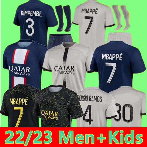 

22 23 soccer jerseys player 30 10 mbappe 7 hakimi sergio ramos wijnaldum psgs maillots football shirt 2022 2023 men kids kit sets uniform en, Black;yellow