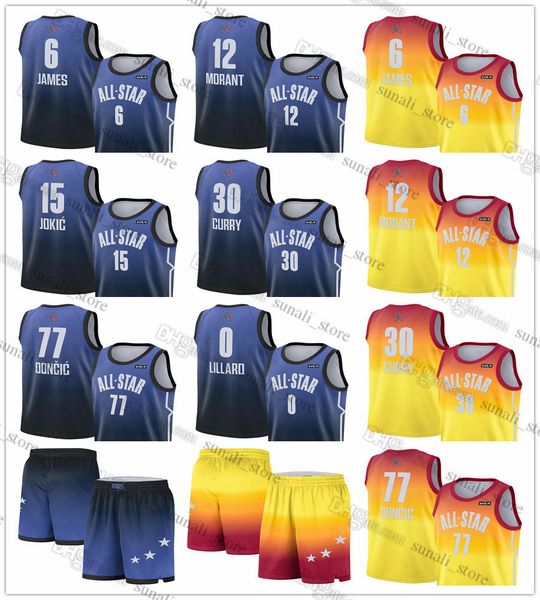 

2023 all-star western basketball jerseys lebron james luka nikola doncic jokic ja morant damian lillard shorts pants men women youth, Black;red