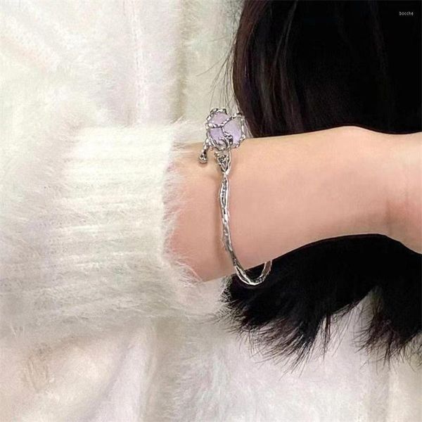 

2023 jewelry single bangle bracelet korean fashion lilac style women retro purple rose flower bracelet adjustable opening girl elegant fashi, Black
