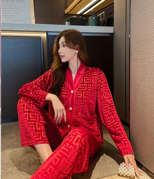 

ladies v neck pajama sets homewear women's casual luxury pajamas velvet warm pajamas female two pieces set sleepwear