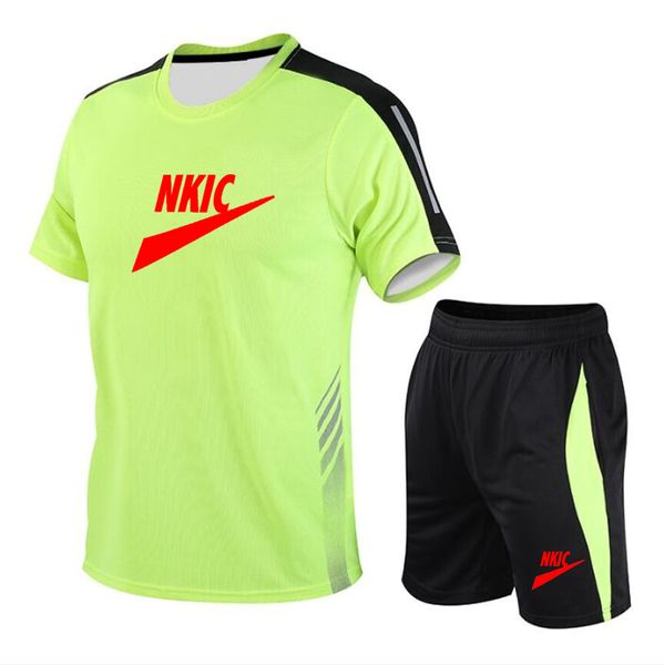 

running sets brand green tracksuits men summer sport suits sportswear sports clothing gym fitness workout training sport sets men, Gray