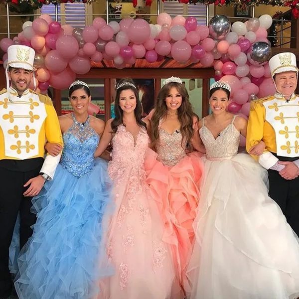 

coral prom sweet 16 dresses ball gown floral 3d flowers pearls beaded off the shoulder pink quinceanera dress plus size women 4 styles, Blue;red