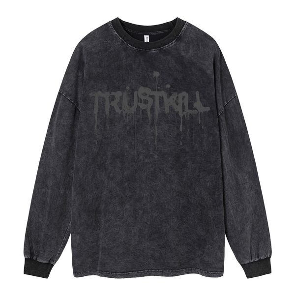 

men's hoodies dark long-sleeved t-shirt men letter-printed plus size loose fashion autumn winter sweater couple casual 5 colors, Black