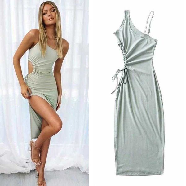 

ins summer dresses hollow out midriff side split dress womens mid length, Black;gray