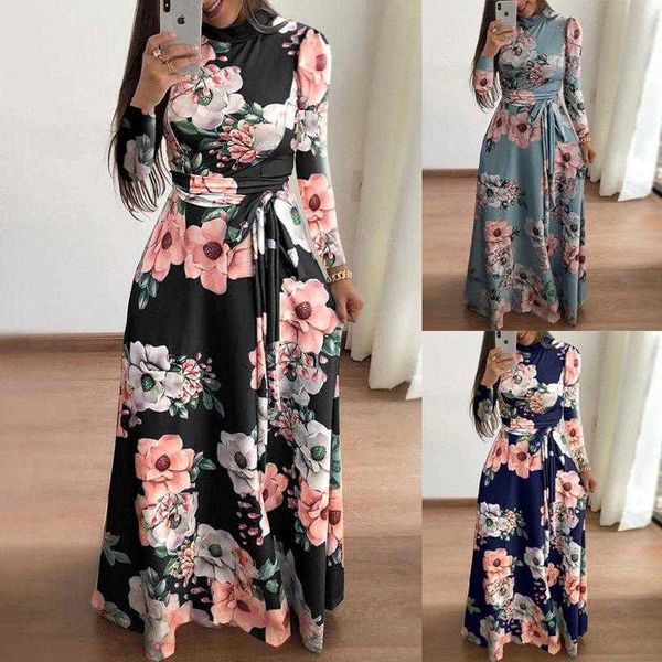 

long sleeve digital printing dress 5xl large swing ts 8030, Black;gray