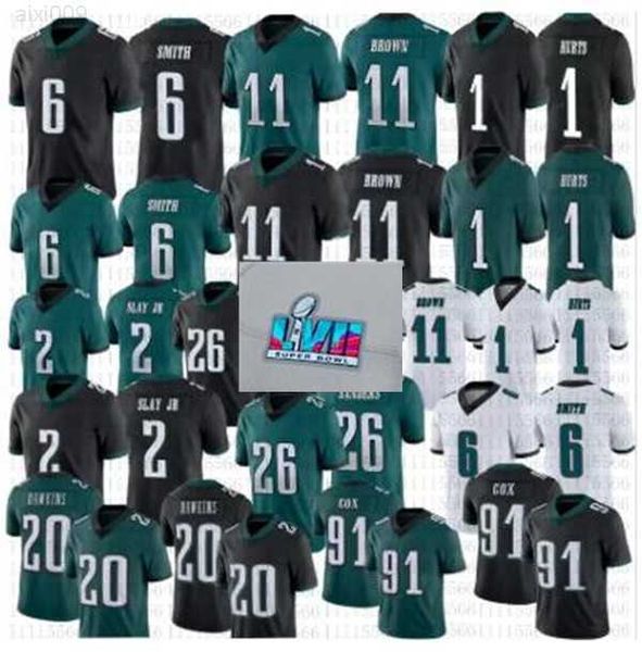 

football jersey philadelphia''eagles''1 jalen hurts 11 a.j. brown 6 devonta smith 62 jason kelce 22 marcus epps 91 fletc, Black;red