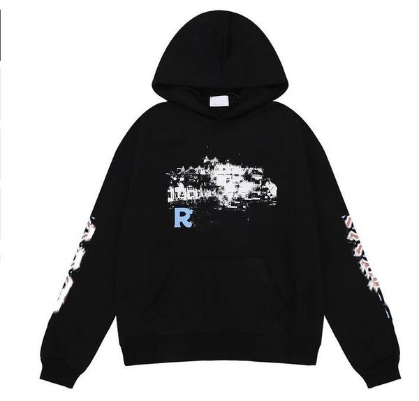 

designer rhudes mens hoodie rhudes hoody hooded sweatshirt felpa uomo niche fashion brand sudadera autumn winter long sleeve round neck pull, Black