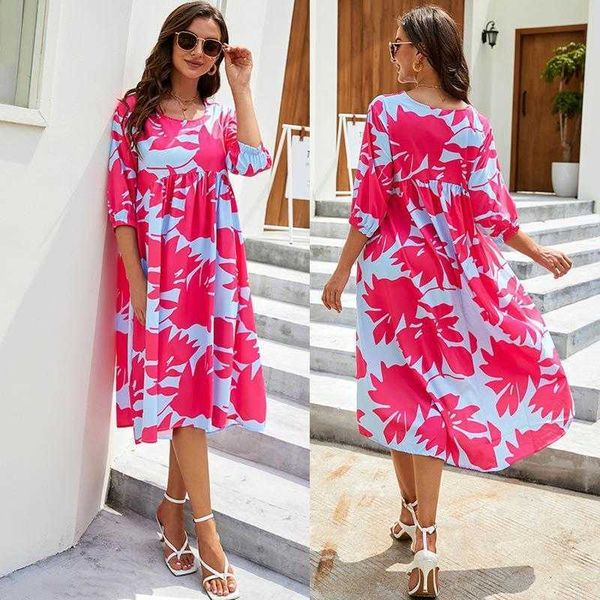 

summer ebya womens mid sleeve dress calf petal loose plus size, Black;gray