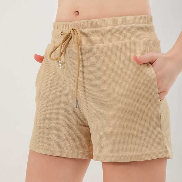 

lu-a1068 waffle yoga sports shorts loose slim leisure wide leg pants drawstring running fitness pants gym clothes women, White;red