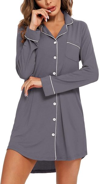 

anjue pajama nightgowns for women button down pajamas short/long sleeve sleepwear sleep shirts nightdress s-xxl, Red;black