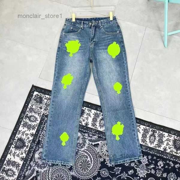 

men's jeans ch designer make old washed chrome straight trousers heart letter prints for women men casual long style, Blue